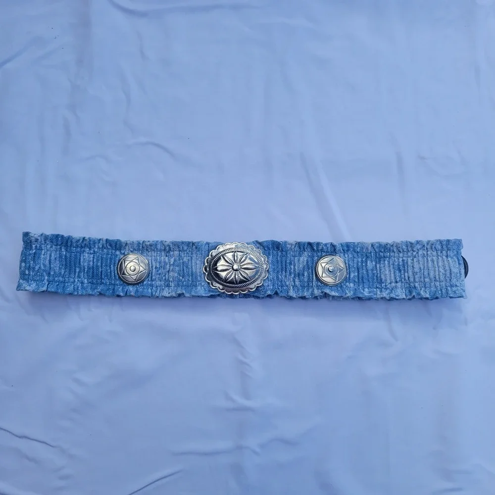 Vintage Style Blue Elastic Cinch Belt Lot of 4 Western Concho Denim Navy Small